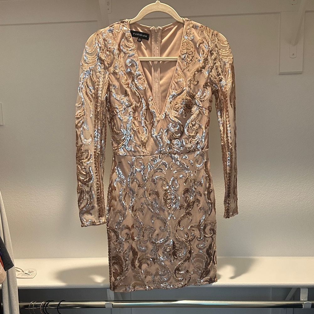 New Look Rose Gold Sequin Long Sleeve Dress